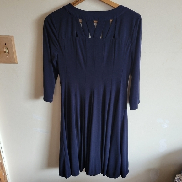 RABBIT Rabbit Rabbit 3/4 Sleeve Cocktail Dress Cut Outs Navy Blue Lined 10 - Picture 10 of 11